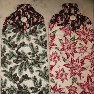 2 Poinsettia Christmas Crocheted Kitchen towels